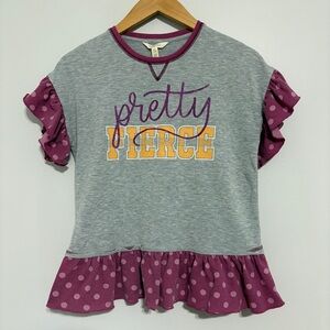 Matilda Jane Moments With You Pretty Fierce Gray Purple Short Sleeve Tee Ruffle
